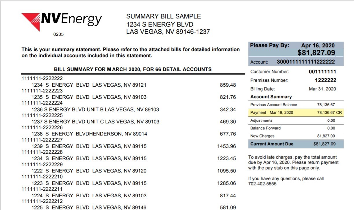 Summary Billing NV Energy